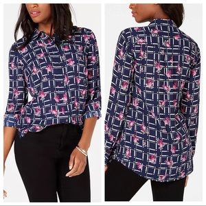 Charter Club Women’s Printed Woven Button-up  SZ M